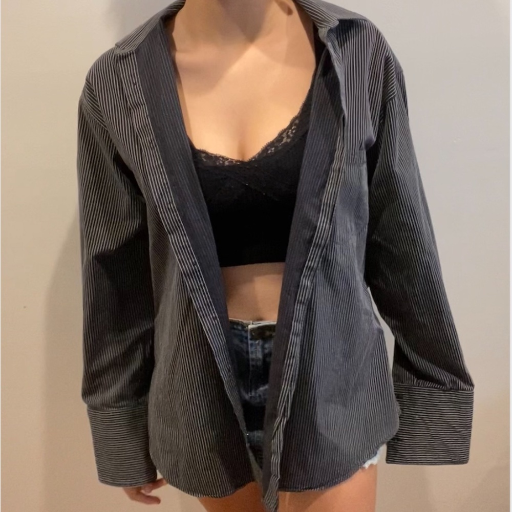 striped black collared shirt